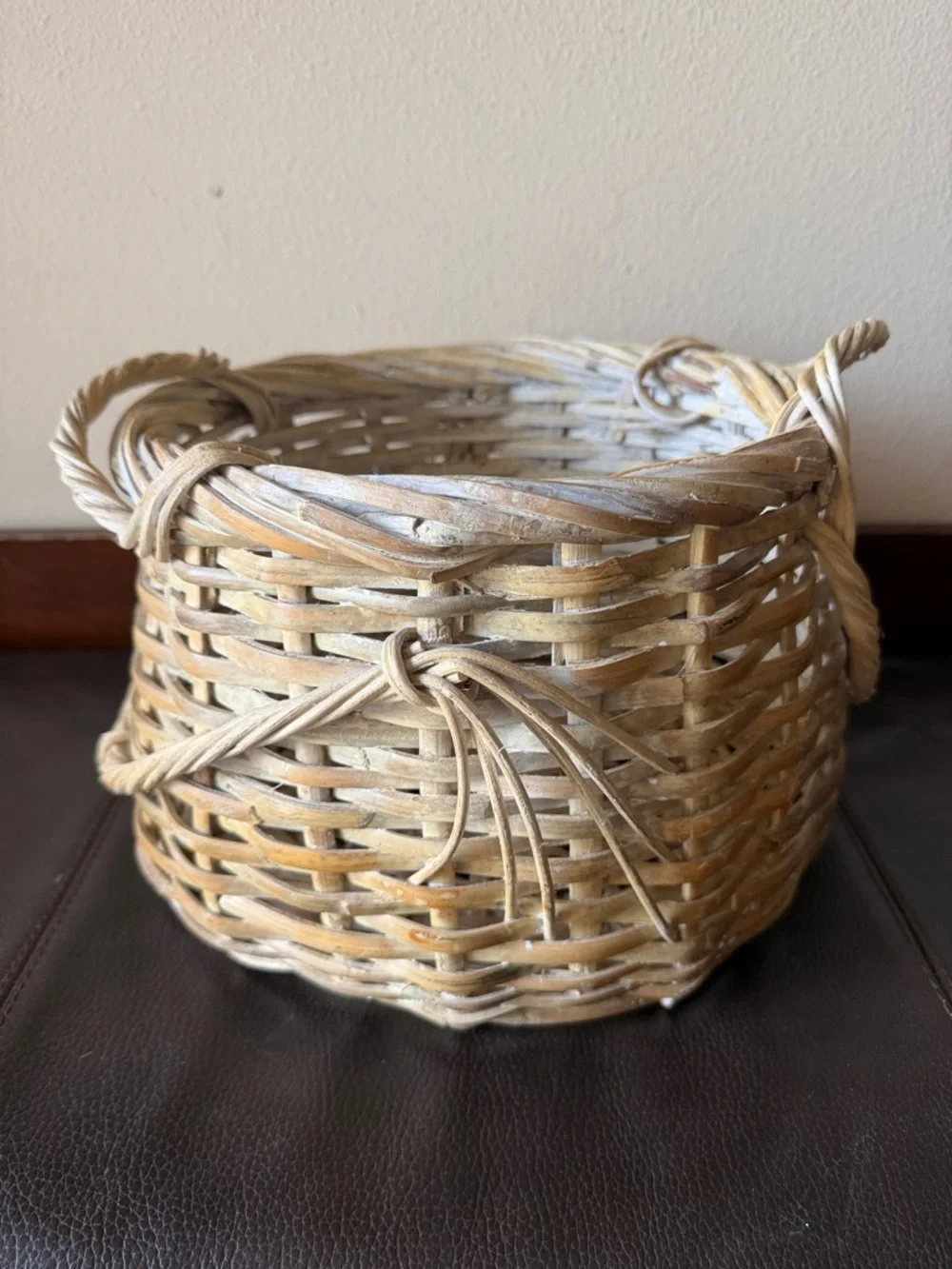 Vintage Hand-Woven Rattan Round Basket